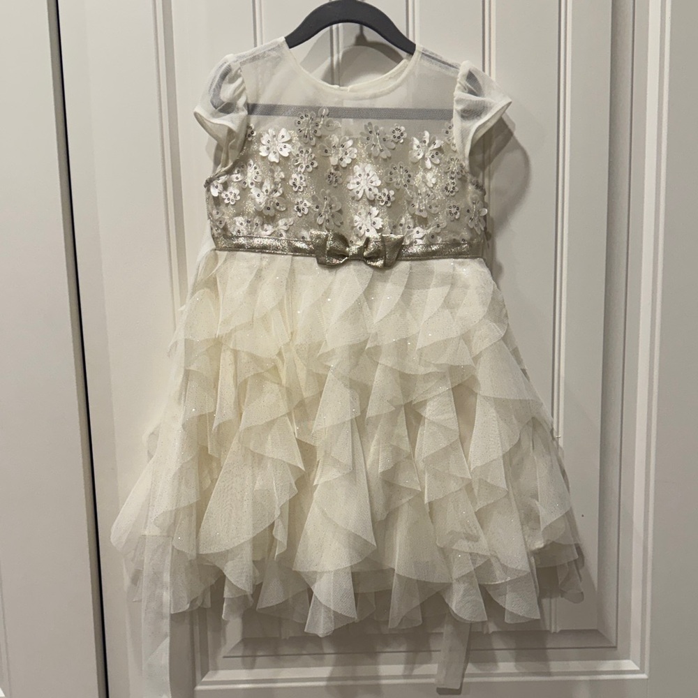 Jona Michelle Gold and Cream Formal Kids Dress